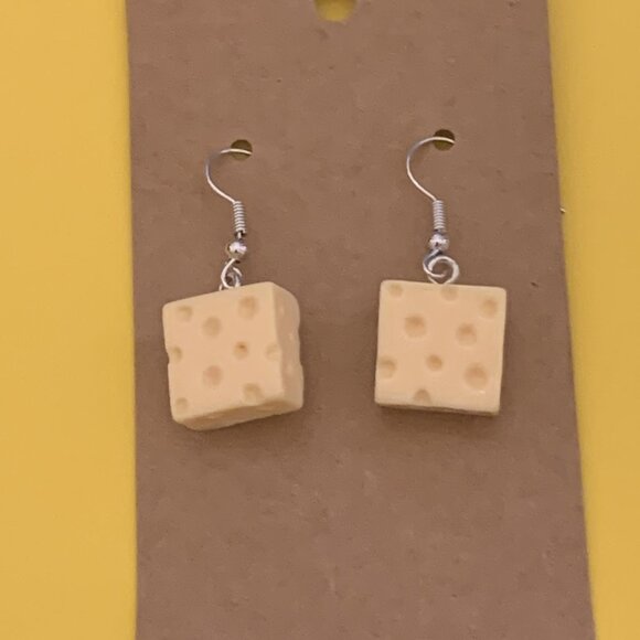 Cheese Earrings, Swiss Cheese, Funny Food Earrings, Silly Earrings, Gift Idea - Picture 4 of 4